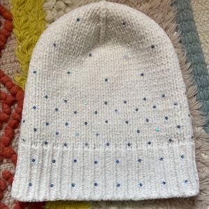 Embellished Off White Knitted Beanie